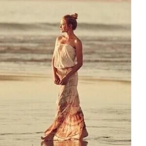 Anthropologie Gypsy 05 100% Silk Strapless Boho Beachy Maxi Dress Cover-Up Small